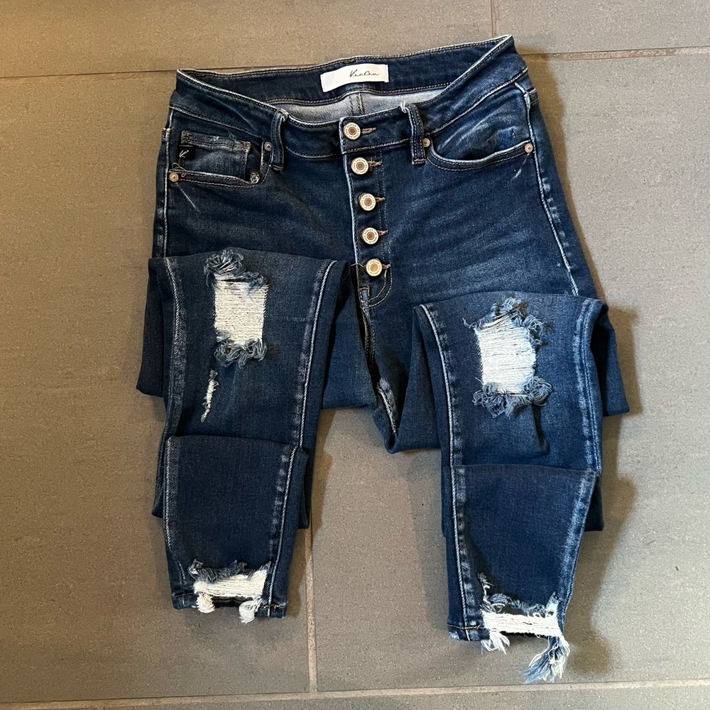 SOLD ~ KanCan High Rise Button Fly Distressed Super Skinny Jeans - Sz 28